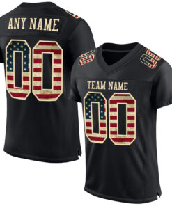 Custom Black Vintage USA Flag-Cream Mesh Authentic Football Jersey