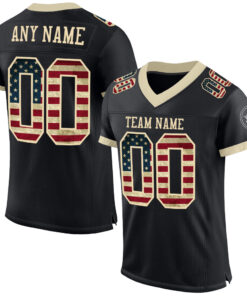 Custom Black Vintage USA Flag-Cream Mesh Authentic Football Jersey