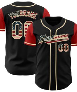 Custom Black Vintage USA Flag Cream-Red Authentic Two Tone Baseball Jersey