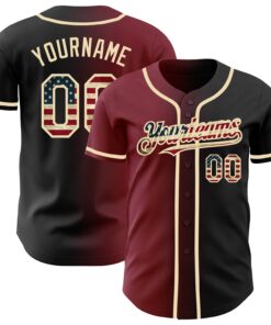 Custom Black Vintage USA Flag Crimson-City Cream Authentic Gradient Fashion Baseball Jersey