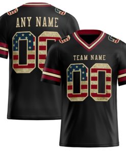 Custom Black Vintage USA Flag Crimson-City Cream Mesh Authentic Football Jersey