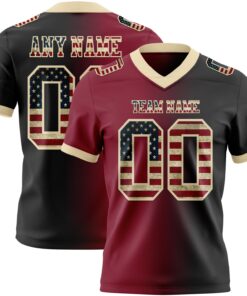 Custom Black Vintage USA Flag Crimson-Cream Mesh Authentic Gradient Fashion Football Jersey