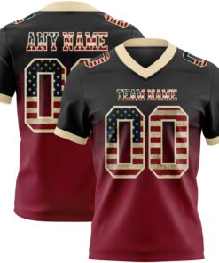 Custom Black Vintage USA Flag Crimson-Cream Mesh Authentic Gradient Square Shape Flag Football Jersey
