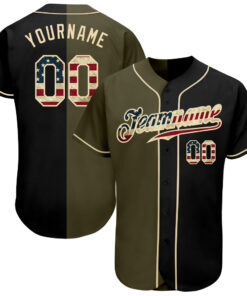 Custom Black Vintage USA Flag-Olive Authentic Split Fashion Baseball Jersey