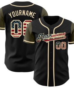 Custom Black Vintage USA Flag-Olive Authentic Two Tone Baseball Jersey