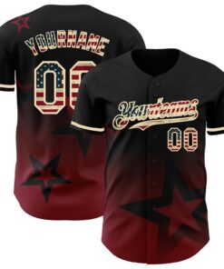 Custom Black Vintage USA Flag Red-Cream 3D Pattern Design Gradient Style Twinkle Star Authentic Baseball Jersey