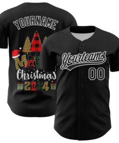 Custom Black White 3D Funny Christmas Authentic Baseball Jersey