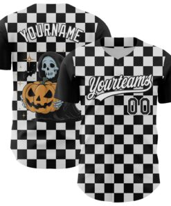 Custom Black White 3D Halloween Authentic Baseball Jersey