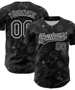 Custom Black White 3D Halloween Authentic Baseball Jersey