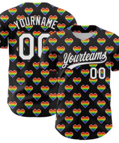 Custom Black White 3D Love Heart Valentine's Day Authentic Baseball Jersey