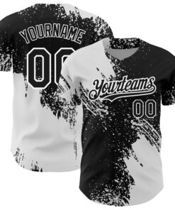 Custom Black White 3D Pattern Design Abstract Brush Stroke Authentic Baseball Jersey