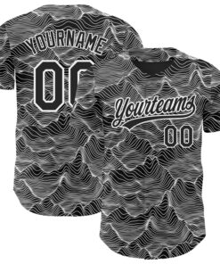 Custom Black White 3D Pattern Design Abstract Mountains Authentic Baseball Jersey