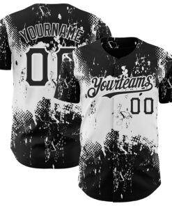 Custom Black White 3D Pattern Design Abstract Splatter Grunge Art Authentic Baseball Jersey