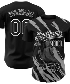 Custom Black White 3D Pattern Design Animal Cardinal Bird Authentic Baseball Jersey
