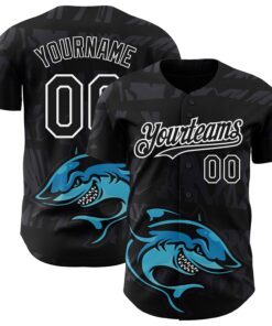 Custom Black White 3D Pattern Design Animal Shark Authentic Baseball Jersey