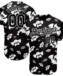 Custom Black White 3D Pattern Design Bat Authentic Baseball Jersey