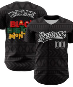 Custom Black White 3D Pattern Design Black History Month Authentic Baseball Jersey