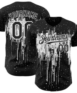 Custom Black White 3D Pattern Design Dripping Splatter Art Authentic Baseball Jersey