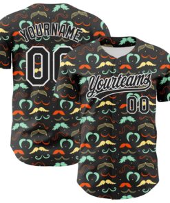 Custom Black White 3D Pattern Design Father's Day Mustache Authentic Baseball Jersey