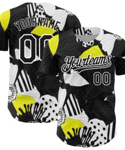 Custom Black White 3D Pattern Design Flower Authentic Baseball Jersey