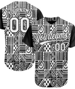 Custom Black White 3D Pattern Design Geometric Monochrome Mosaic Style Authentic Baseball Jersey