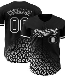 Custom Black White 3D Pattern Design Leopard Print Fade Fashion Authentic Baseball Jersey