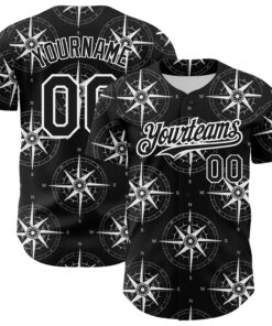 Custom Black White 3D Pattern Design Navigation Compass Authentic Baseball Jersey