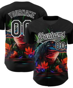 Custom Black White 3D Pattern Design Neon Crocodile Authentic Baseball Jersey