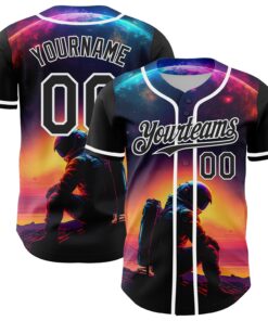 Custom Black White 3D Pattern Design Rave Astronaut Authentic Baseball Jersey