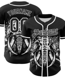 Custom Black White 3D Pattern Design Rave Mastodons Head Authentic Baseball Jersey