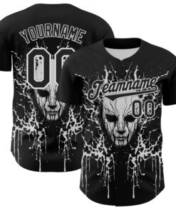 Custom Black White 3D Pattern Design Rave Skull Authentic Baseball Jersey