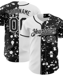 Custom Black White 3D Pattern Design Rave Splash Authentic Baseball Jersey