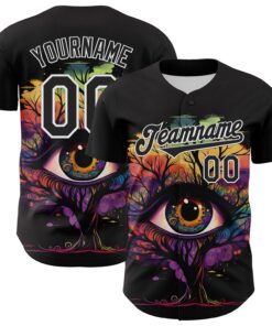 Custom Black White 3D Pattern Design Rave Tree With Eye Authentic Baseball Jersey
