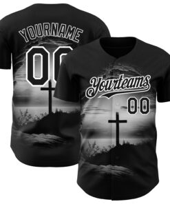 Custom Black White 3D Pattern Design Religion Cross Jesus Christ Ash Wednesday Authentic Baseball Jersey