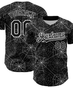 Custom Black White 3D Pattern Design Spider Web Authentic Baseball Jersey