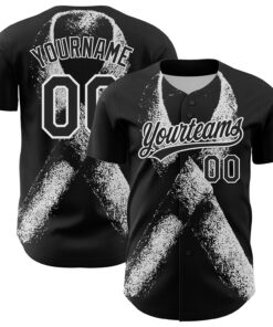 Custom Black White 3D Skin Cancer Ribbon Authentic Baseball Jersey
