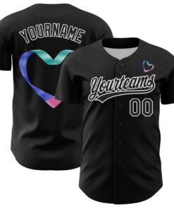 Custom Black White 3D Thyroid Cancer Ribbon Authentic Baseball Jersey