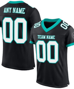 Custom Black White-Aqua Mesh Authentic Football Jersey