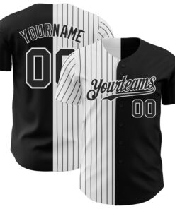 Custom Black White-Black Pinstripe Authentic Split Fashion Baseball Jersey