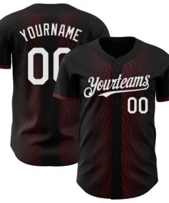Custom Black White-Burgundy 3D Pattern Design Geometric Shapes Authentic Baseball Jersey