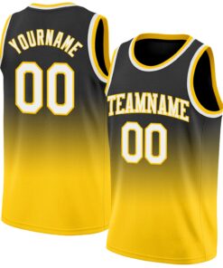 Custom Black White-Gold Authentic Fade Fashion Basketball Jersey