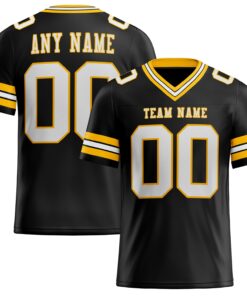 Custom Black White-Gold Mesh Authentic Football Jersey