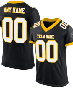 Custom Black White-Gold Mesh Authentic Football Jersey