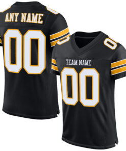 Custom Black White-Gold Mesh Authentic Football Jersey