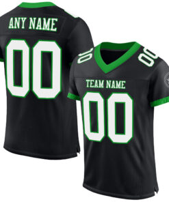 Custom Black White-Grass Green Mesh Authentic Football Jersey