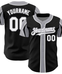 Custom Black White-Gray 3 Colors Arm Shapes Authentic Baseball Jersey