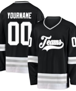 Custom Black White-Gray Hockey Jersey