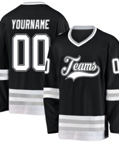 Custom Black White-Gray Hockey Jersey