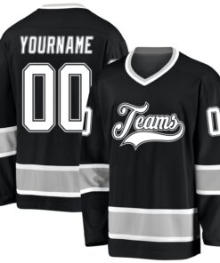 Custom Black White-Gray Hockey Jersey