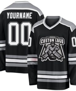 Custom Black White-Gray Hockey Jersey